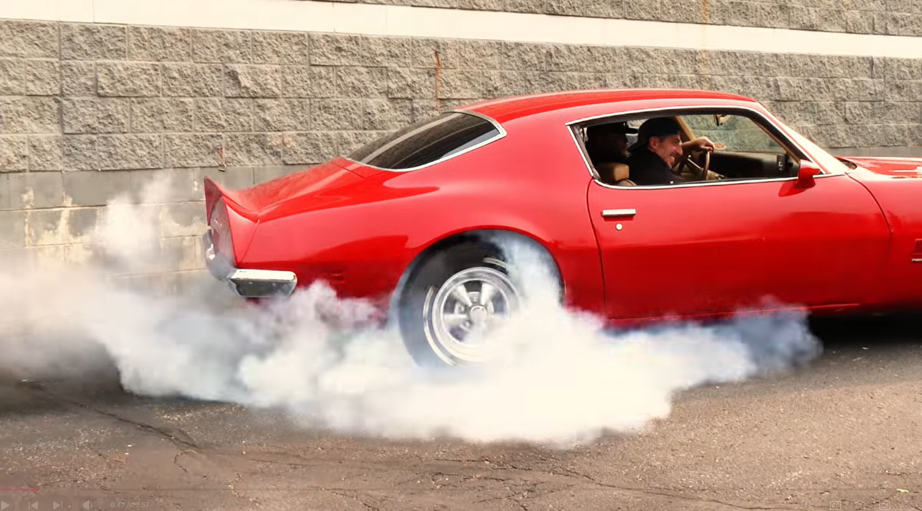 Red 1970 Pontiac Firebird Burnout